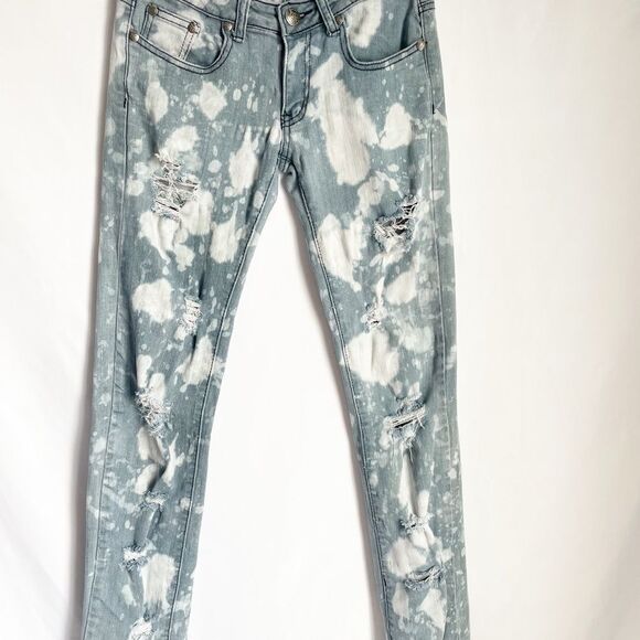 Machine Bleach Wash Distressed Skinny Jeans 29” - Picture 2 of 10